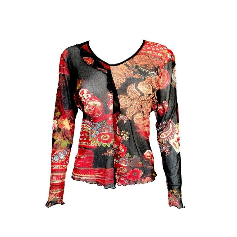 euro vintage all-over graphic mesh top